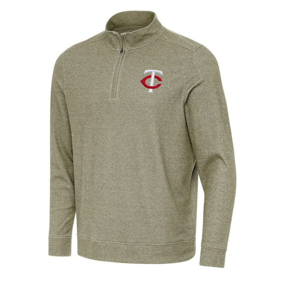 Minnesota Twins Antigua Subtle Quarter-Zip Sweatshirt - Heather Olive