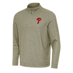 Philadelphia Phillies Antigua Subtle Quarter-Zip Sweatshirt - Heather Olive