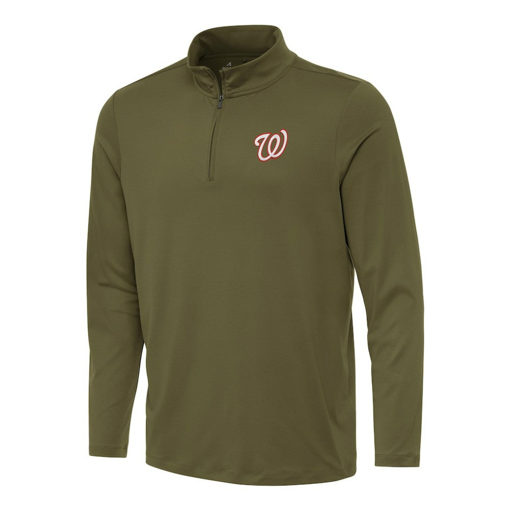 Washington Nationals Antigua Reprocess Quarter-Zip Top - Olive