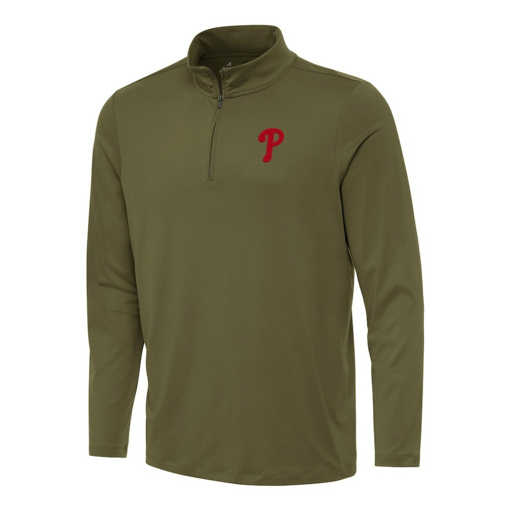 Philadelphia Phillies Antigua Reprocess Quarter-Zip Top - Olive
