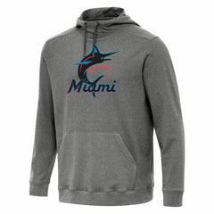 Miami Marlins Antigua Cloud Pullover Hoodie - Heather Black