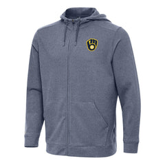 Milwaukee Brewers Antigua Effortless Full-Zip Hooded Jacket - Heather Navy