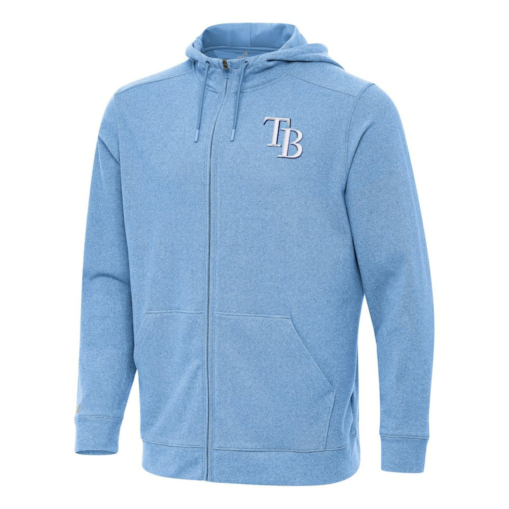 Tampa Bay Rays Antigua Effortless Full-Zip Hooded Jacket - Heather Powder Blue