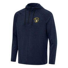 Milwaukee Brewers Antigua Spikes Quarter-Zip Pullover Hoodie - Heather Navy