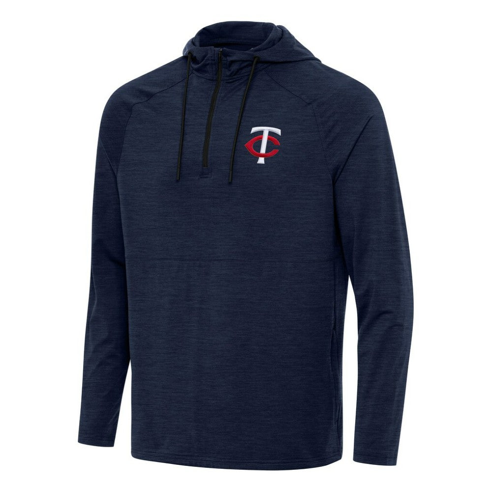 Minnesota Twins Antigua Spikes Quarter-Zip Pullover Hoodie - Heather Navy