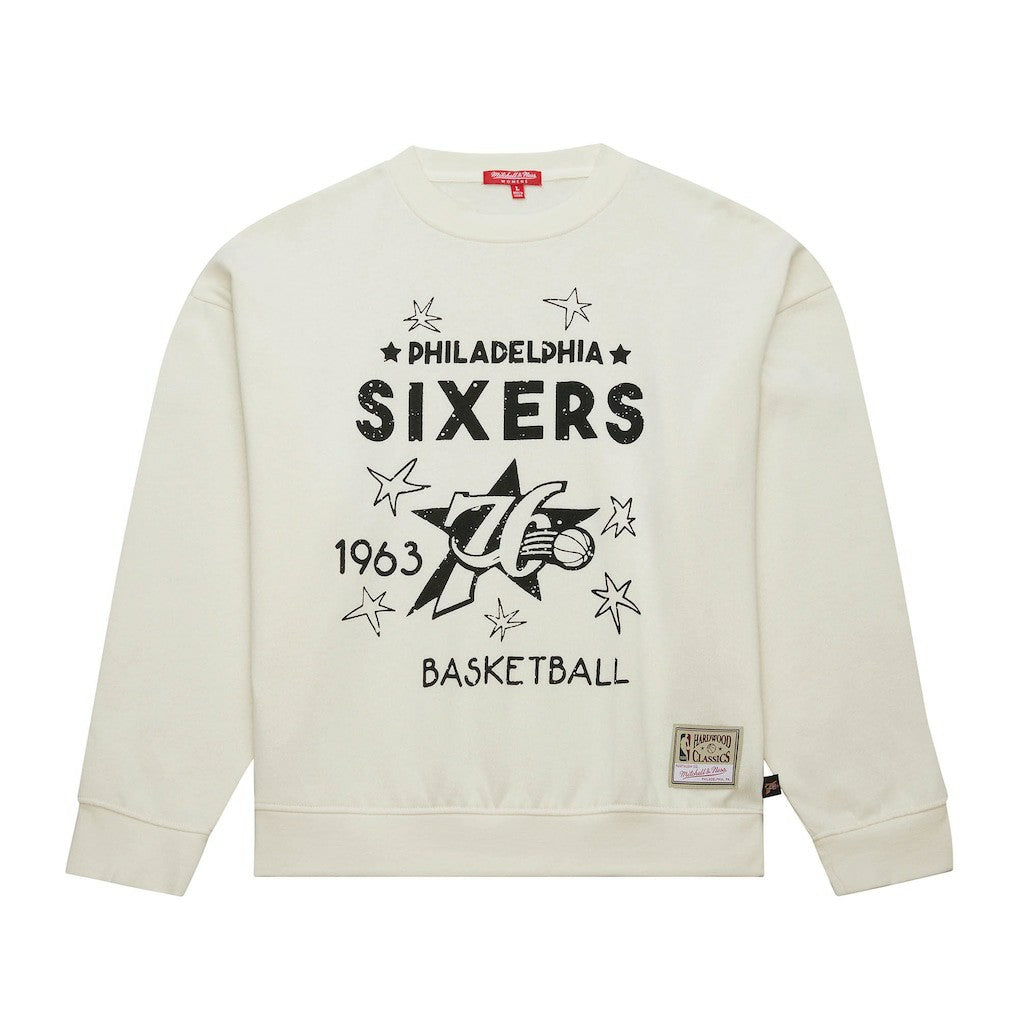 Philadelphia 76ers Women's Hardwood Classics Pullover Sweatshirt - Cream | Mitchell & Ness online