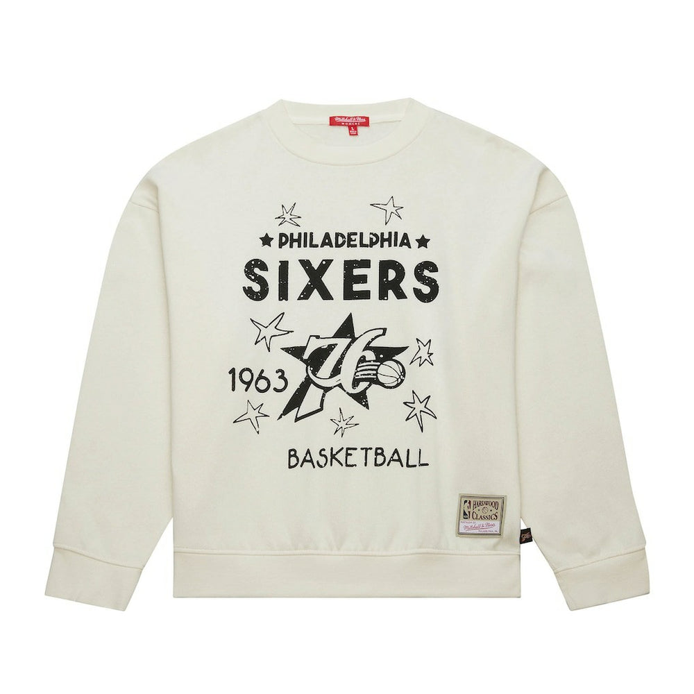 Philadelphia 76ers Women's Hardwood Classics Pullover Sweatshirt - Cream | Mitchell & Ness online