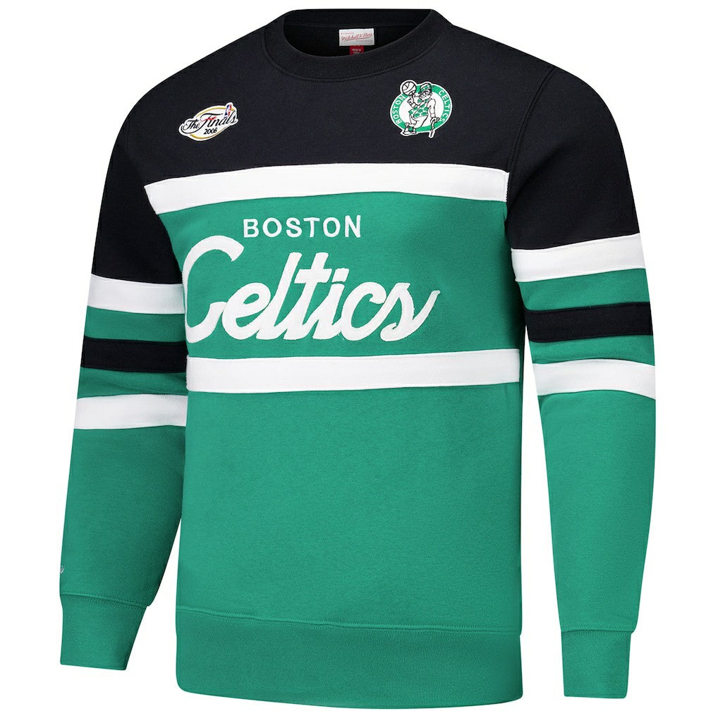 Boston Celtics Hardwood Classics Vintage Logo Head Coach Pullover Sweatshirt - Kelly Green/Black | Mitchell & Ness sale