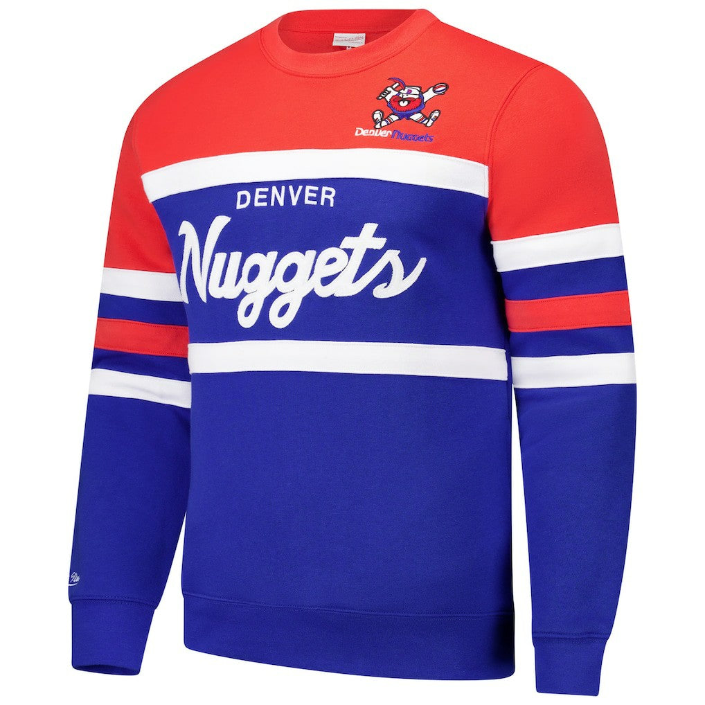 Denver Nuggets Hardwood Classics Vintage Logo Head Coach Pullover Sweatshirt sale - Royal/Red | Mitchell & Ness discount