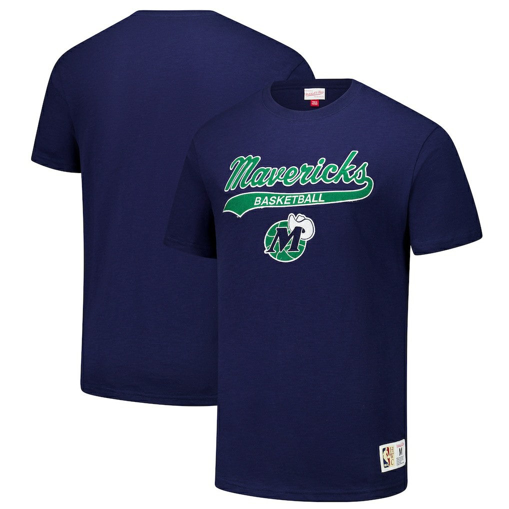 Dallas Mavericks Hardwood Classics Felt Applique Slub T-Shirt sale - Navy | Mitchell & Ness online