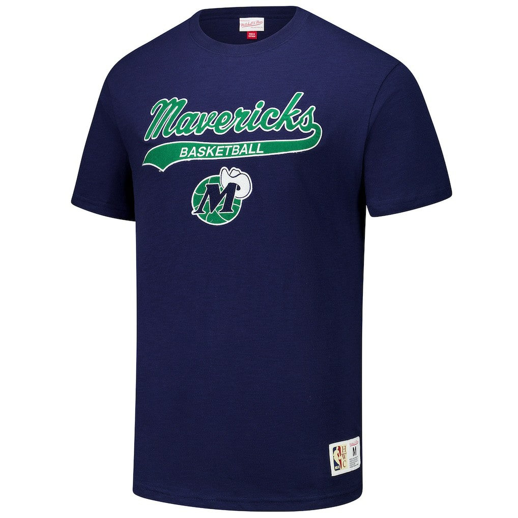 Dallas Mavericks Hardwood Classics Felt Applique Slub T-Shirt sale - Navy | Mitchell & Ness online