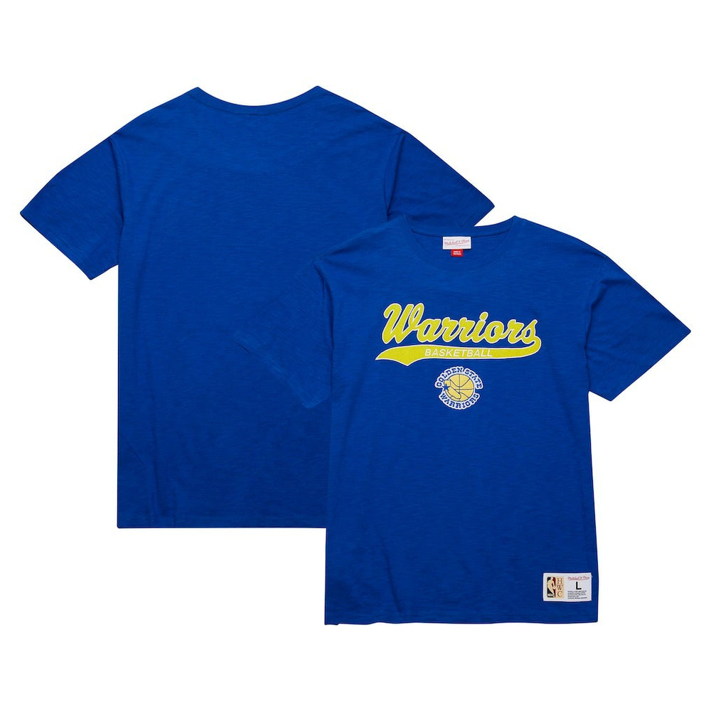 Golden State Warriors Hardwood Classics Felt Applique Slub T-Shirt sale - Royal | Mitchell & Ness outlet