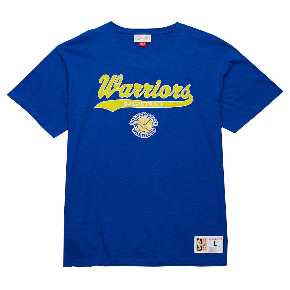 Golden State Warriors Hardwood Classics Felt Applique Slub T-Shirt sale - Royal | Mitchell & Ness outlet