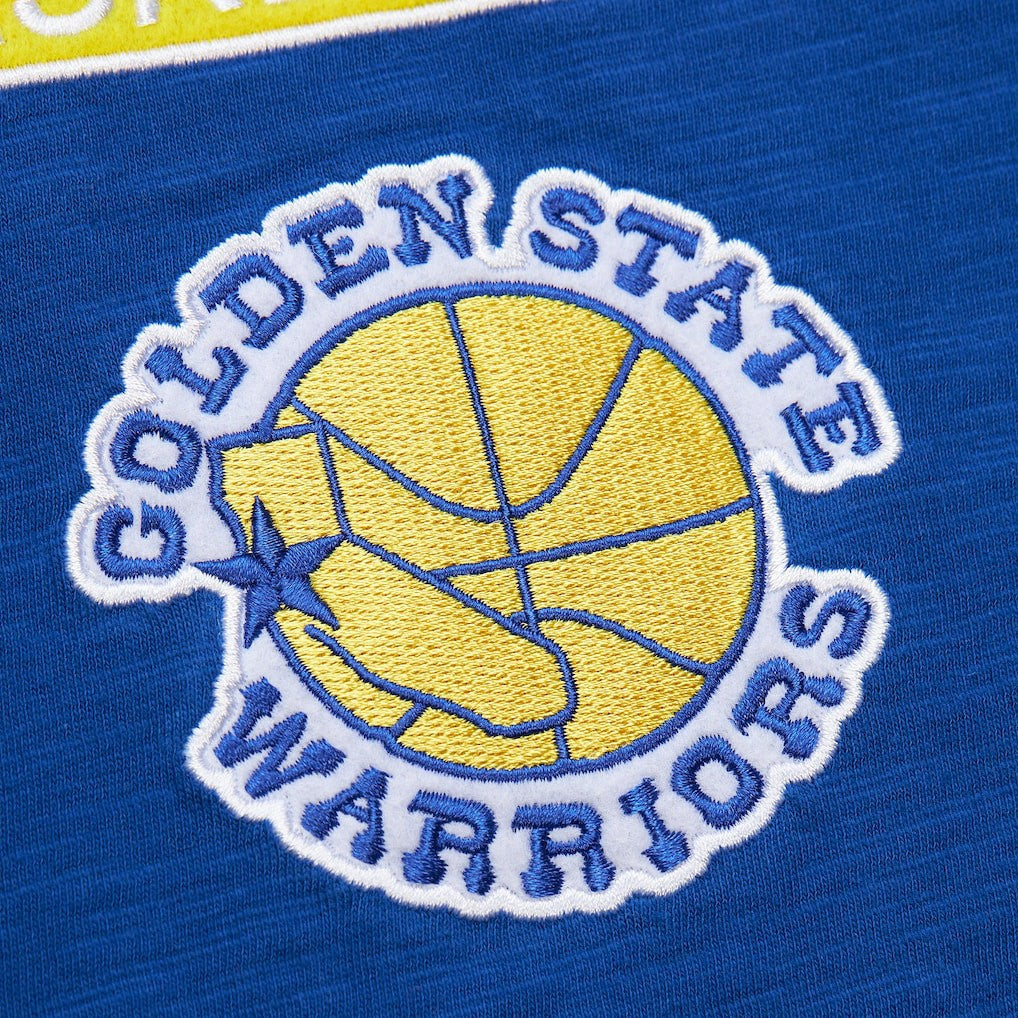 Golden State Warriors Hardwood Classics Felt Applique Slub T-Shirt sale - Royal | Mitchell & Ness outlet