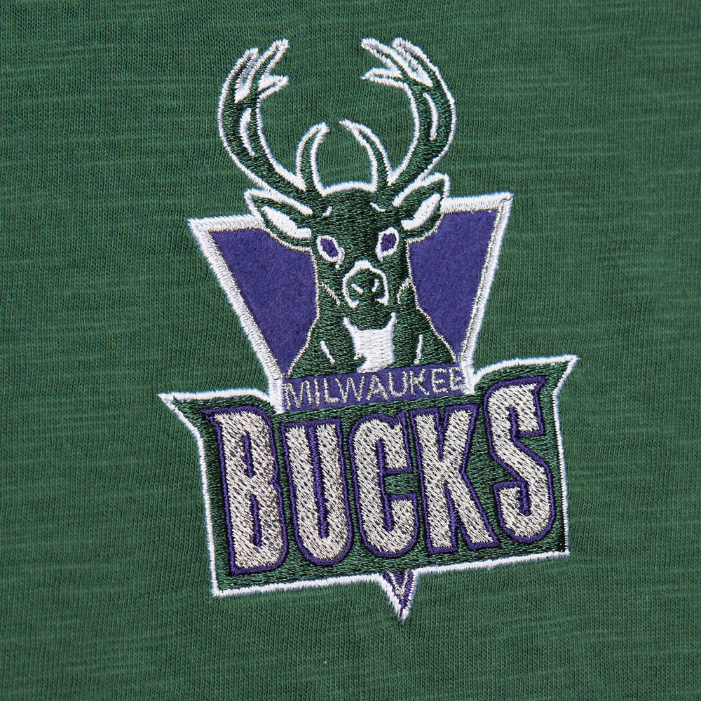 Milwaukee Bucks Hardwood Classics Felt Applique Slub T-Shirt - Green | Mitchell & Ness outlet