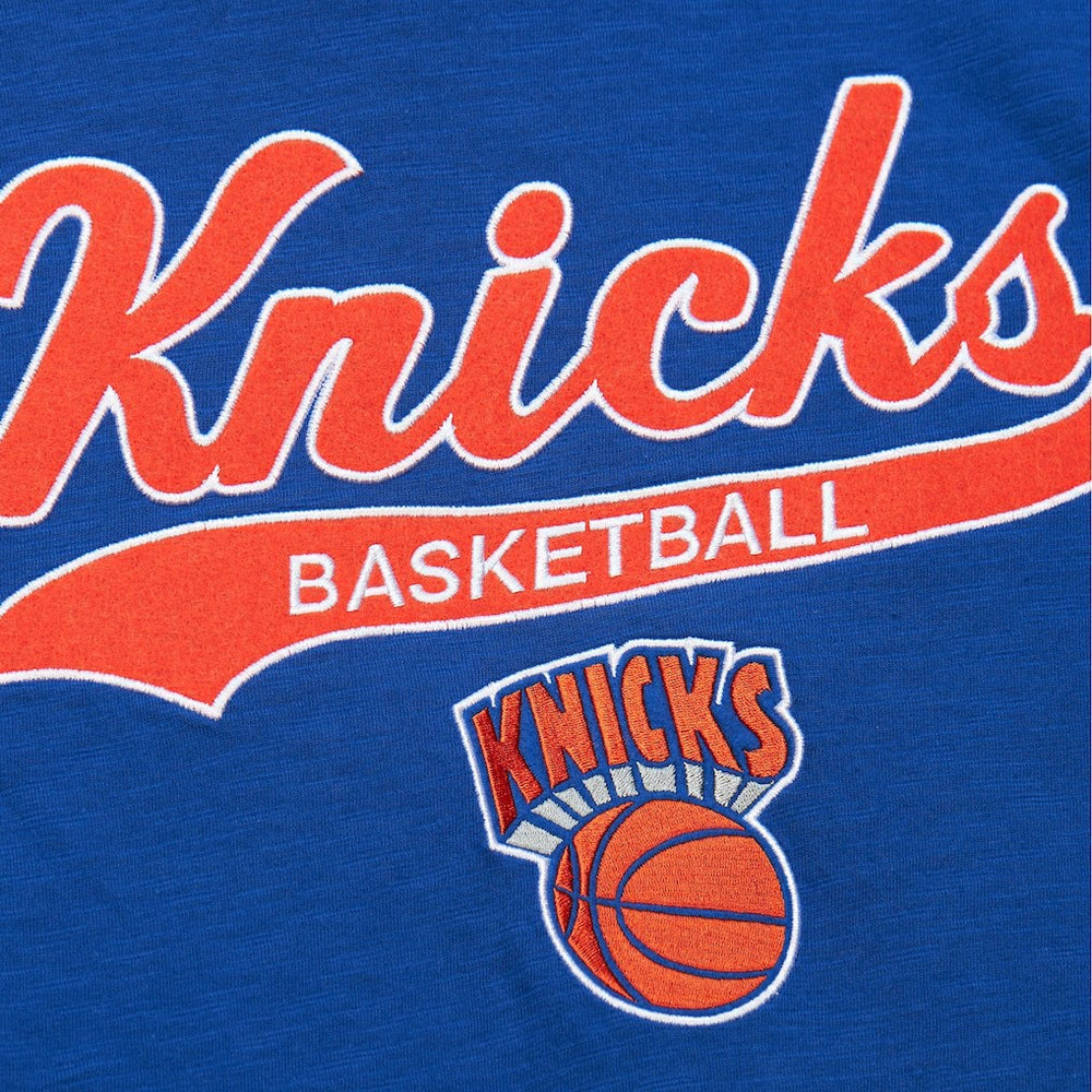 New York Knicks Hardwood Classics Felt Applique Slub T-Shirt - Blue | Mitchell & Ness cheap