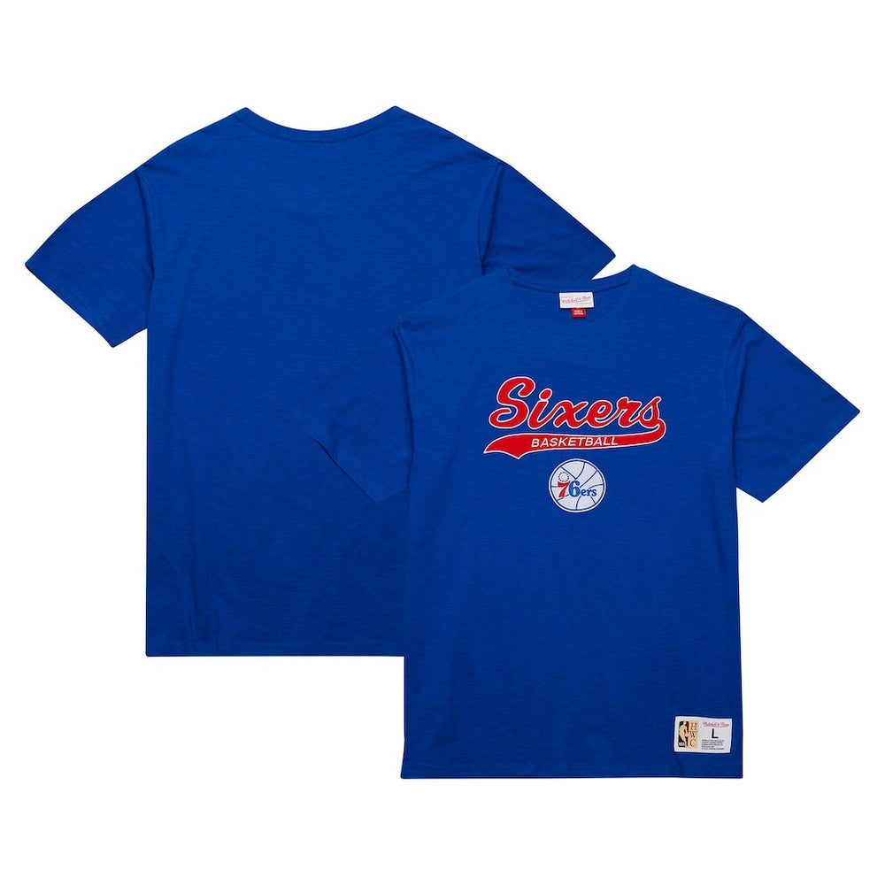 Philadelphia 76ers Hardwood Classics Felt Applique Slub T-Shirt - Royal | Mitchell & Ness cheap