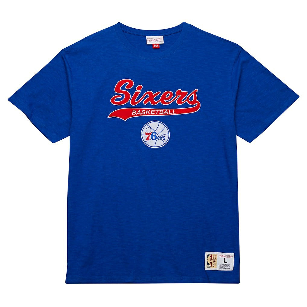 Philadelphia 76ers Hardwood Classics Felt Applique Slub T-Shirt - Royal | Mitchell & Ness cheap