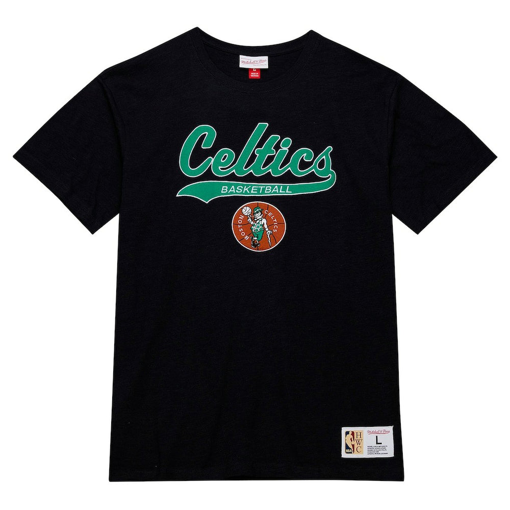 Boston Celtics Hardwood Classics Felt Applique Slub T-Shirt - Black | Mitchell & Ness on sale