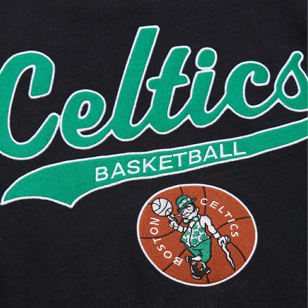 Boston Celtics Hardwood Classics Felt Applique Slub T-Shirt - Black | Mitchell & Ness on sale