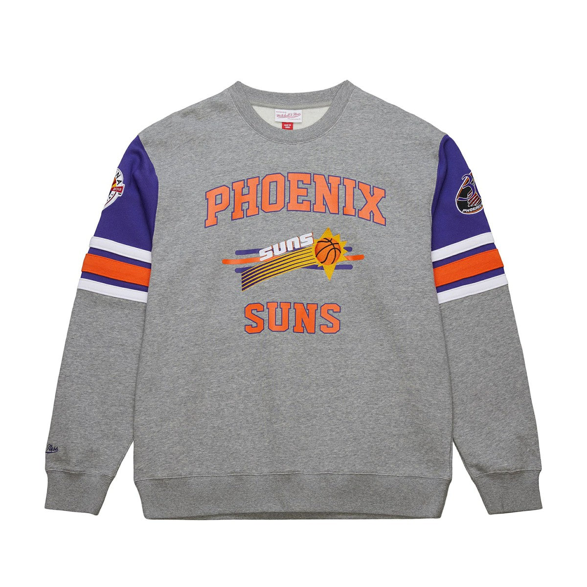Phoenix Suns Hardwood Classics All Over 4.0 Pullover Sweatshirt - Heather Gray | Mitchell & Ness on sale