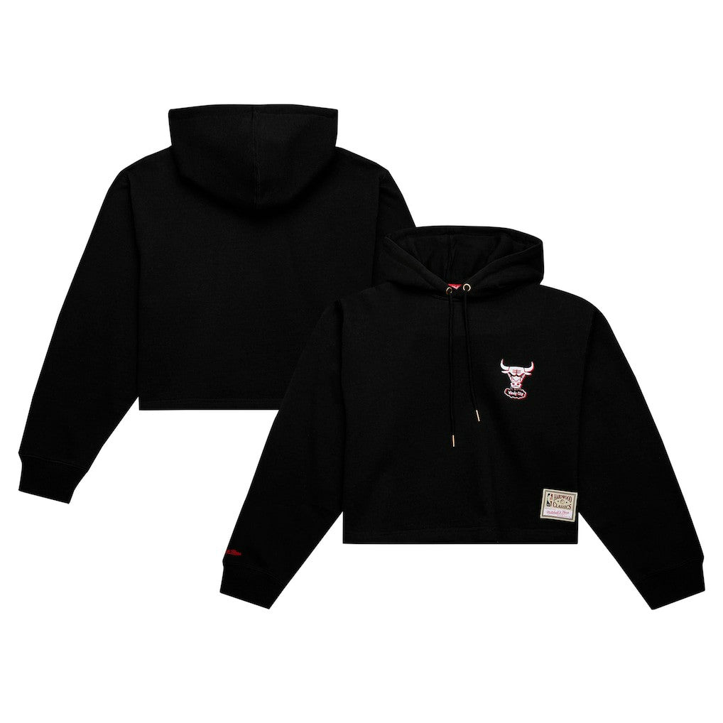 Chicago Bulls Women's Hardwood Classics Cropped Pullover Hoodie - Black | Mitchell & Ness online
