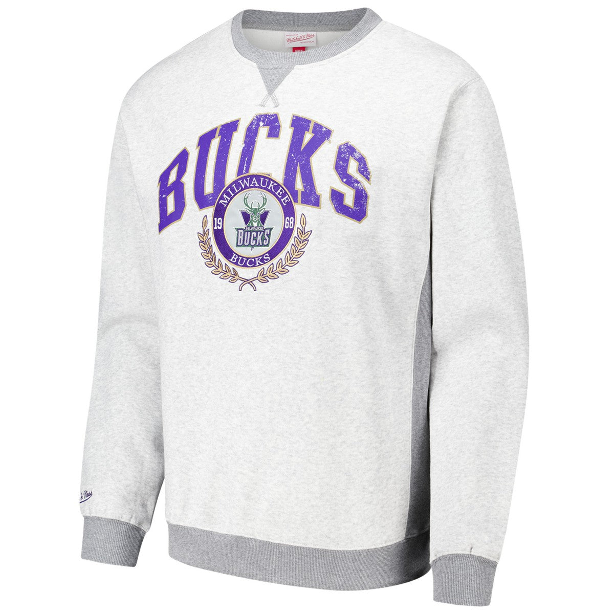 Milwaukee Bucks Vintage Logo Pullover Sweatshirt - Heather Gray | Mitchell & Ness on sale