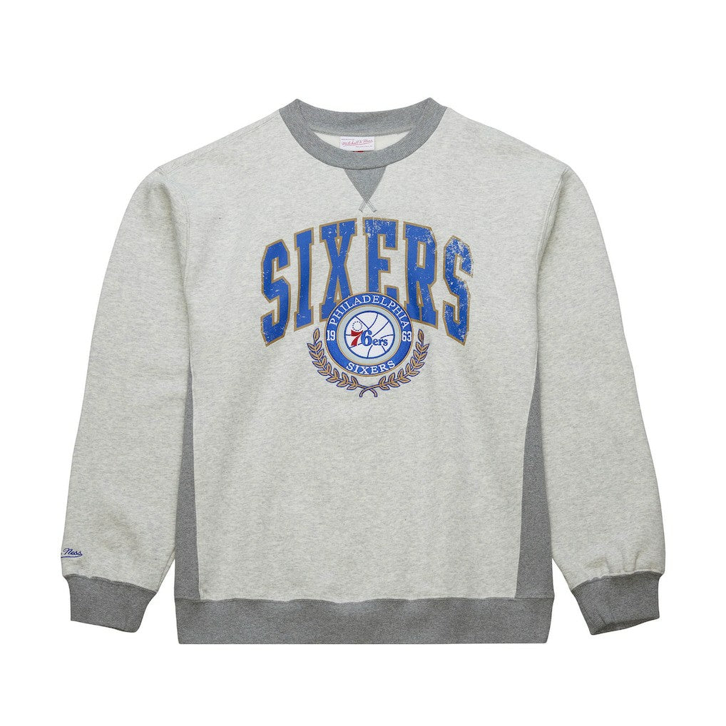 Philadelphia 76ers Vintage Logo Pullover Sweatshirt - Heather Gray | Mitchell & Ness outlet