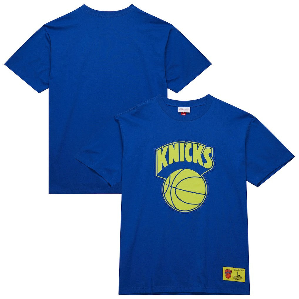 New York Knicks Hardwood Classics Neon Nights Premium T-Shirt - Blue | Mitchell & Ness shop