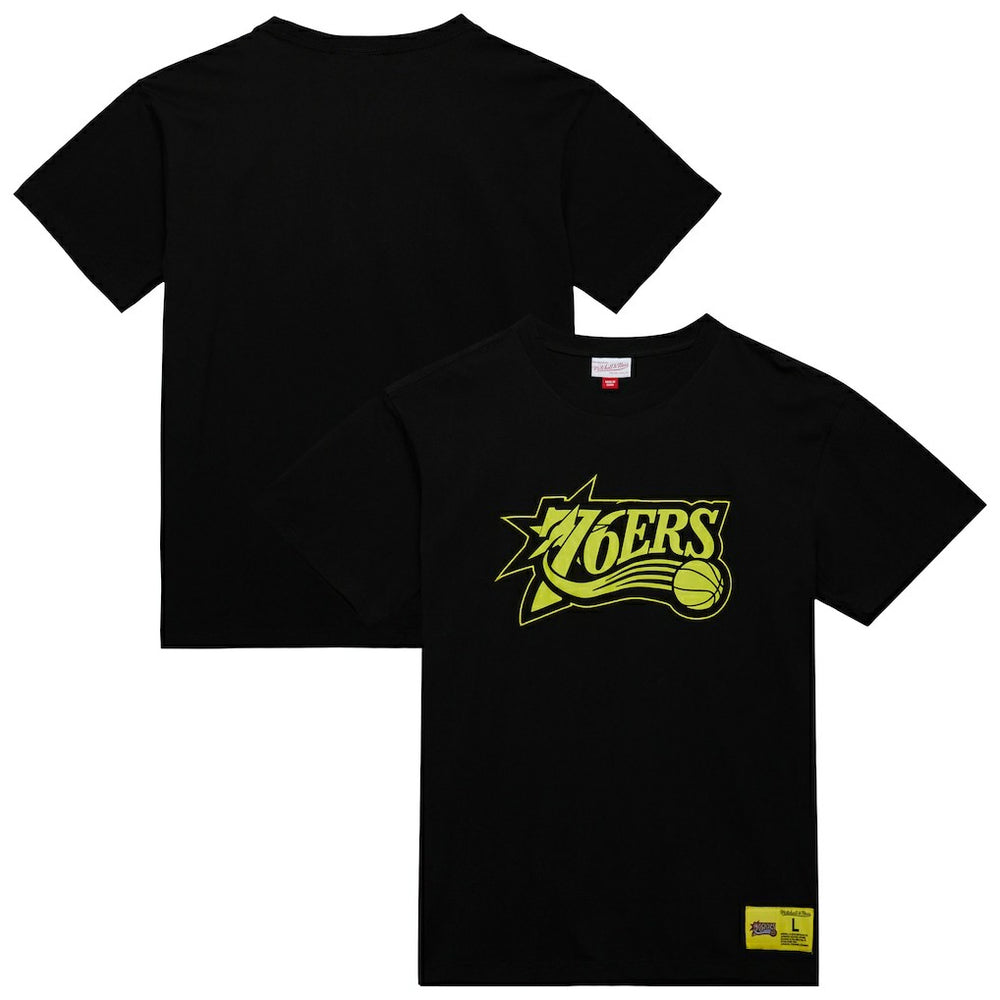 Philadelphia 76ers Hardwood Classics Neon Nights Premium T-Shirt - Black | Mitchell & Ness on sale