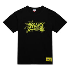 Philadelphia 76ers Hardwood Classics Neon Nights Premium T-Shirt - Black | Mitchell & Ness on sale