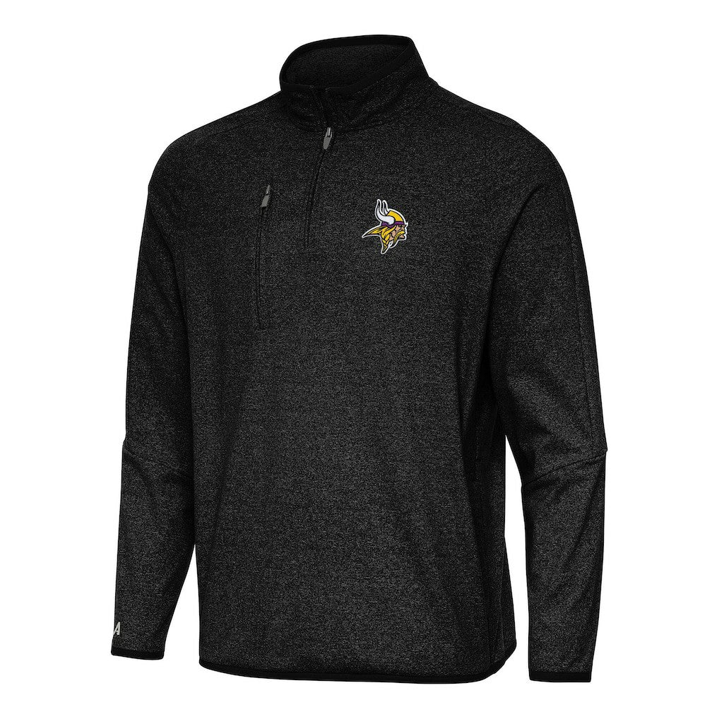 Minnesota Vikings Antigua Certain Tri-Blend Quarter-Zip Top - Heather Black on sale