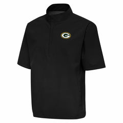 Green Bay Packers Antigua Brisk Short Sleeve Quarter-Zip Windshirt - Black for sale