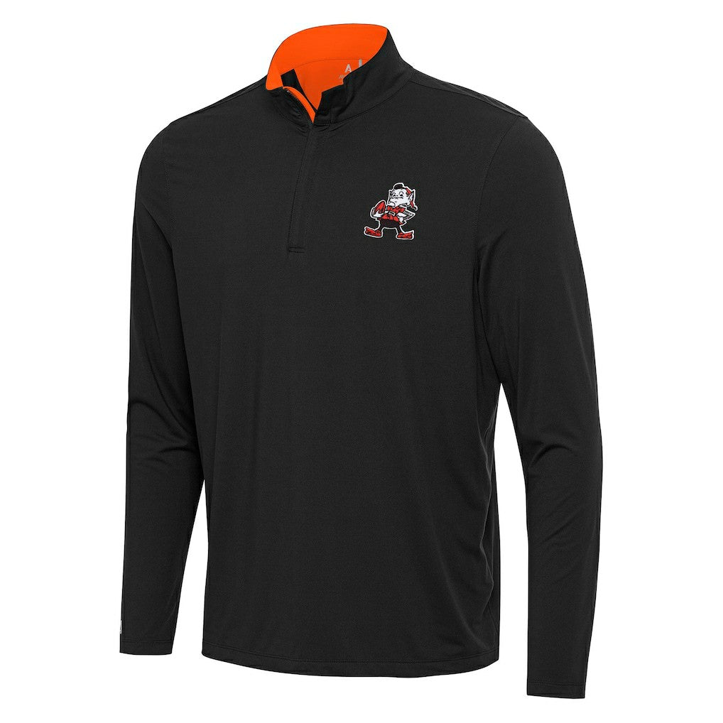 Cleveland Browns Antigua Content Quarter-Zip Pullover Top - Black/Orange on sale