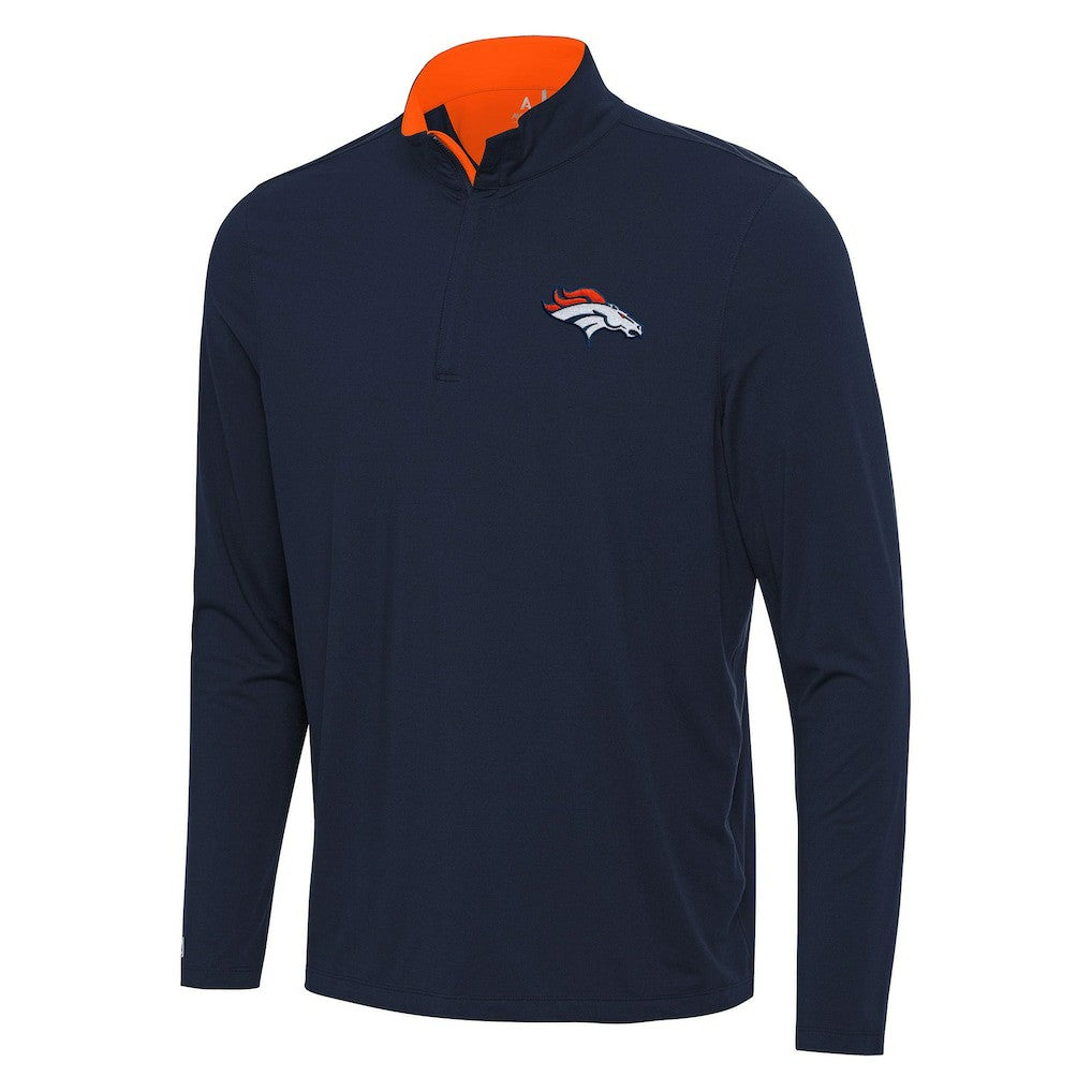 Denver Broncos Antigua Content Quarter-Zip Pullover Top - Navy/Orange on sale