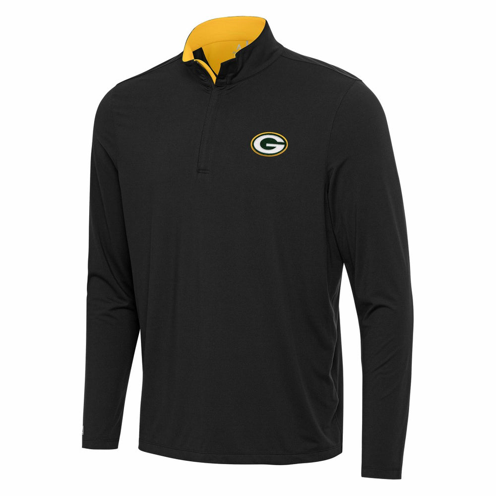 Green Bay Packers Antigua Content Quarter-Zip Pullover Top - Black/Gold for sale