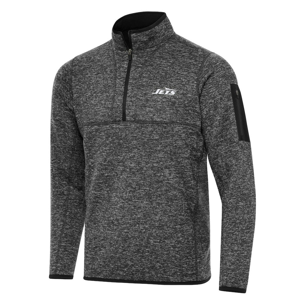 New York Jets Antigua Fortune Quarter-Zip Pullover Jacket - Heather Black for sale