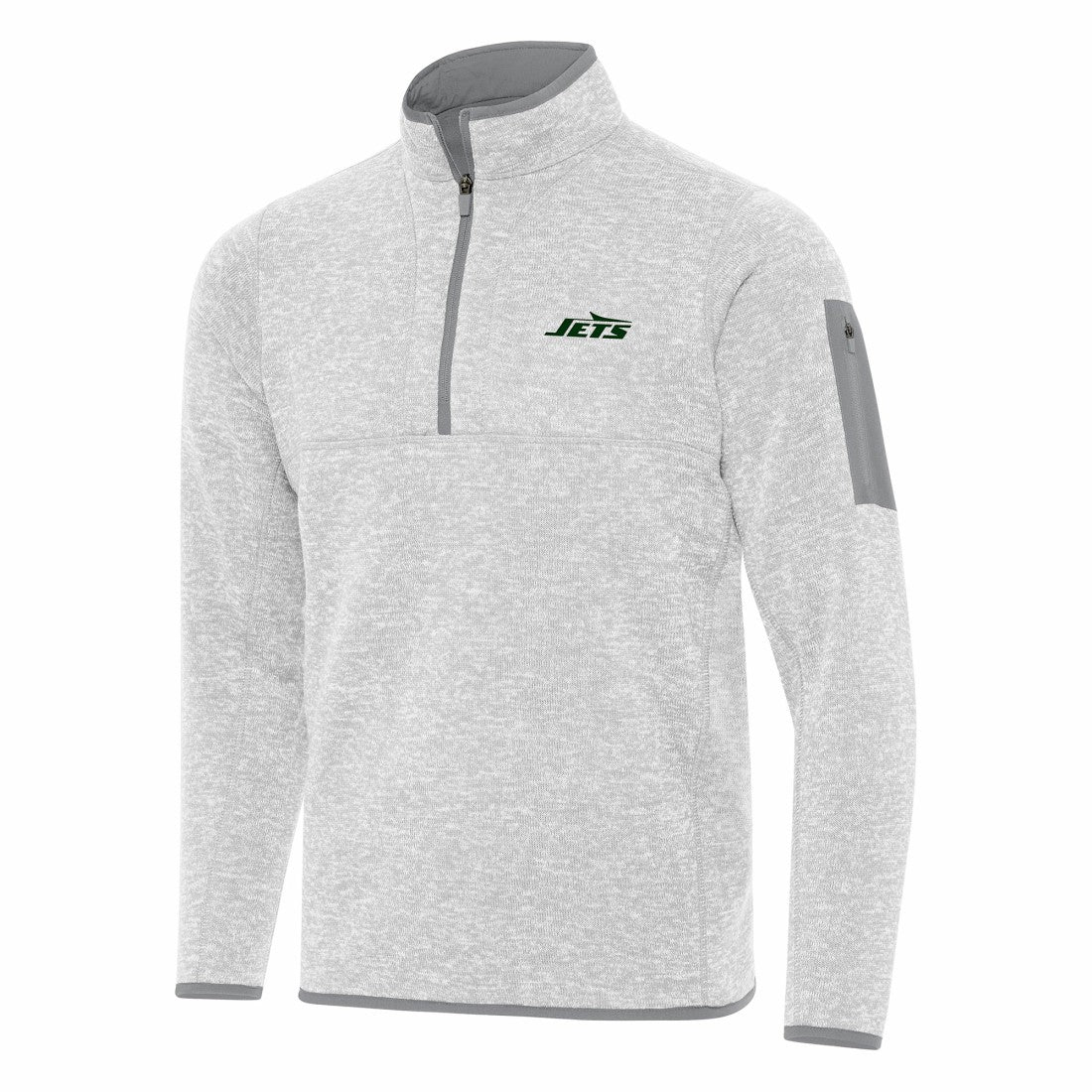 New York Jets Antigua Fortune Quarter-Zip Pullover Jacket - Heather Gray discount
