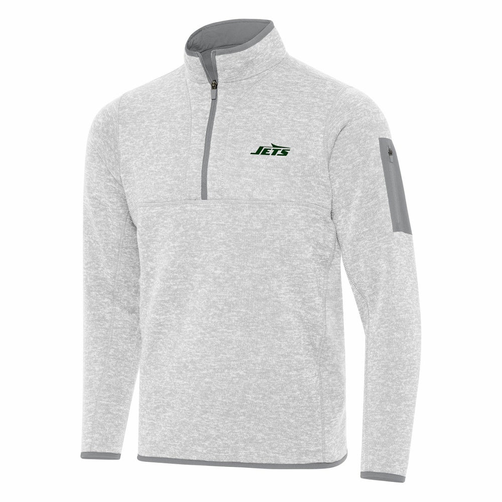 New York Jets Antigua Fortune Quarter-Zip Pullover Jacket - Heather Gray discount