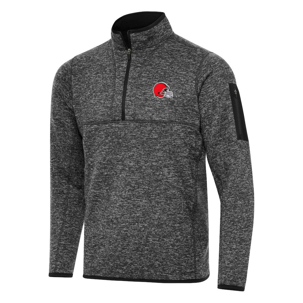 Cleveland Browns Antigua Fortune Quarter-Zip Pullover Jacket - Heather Black for sale