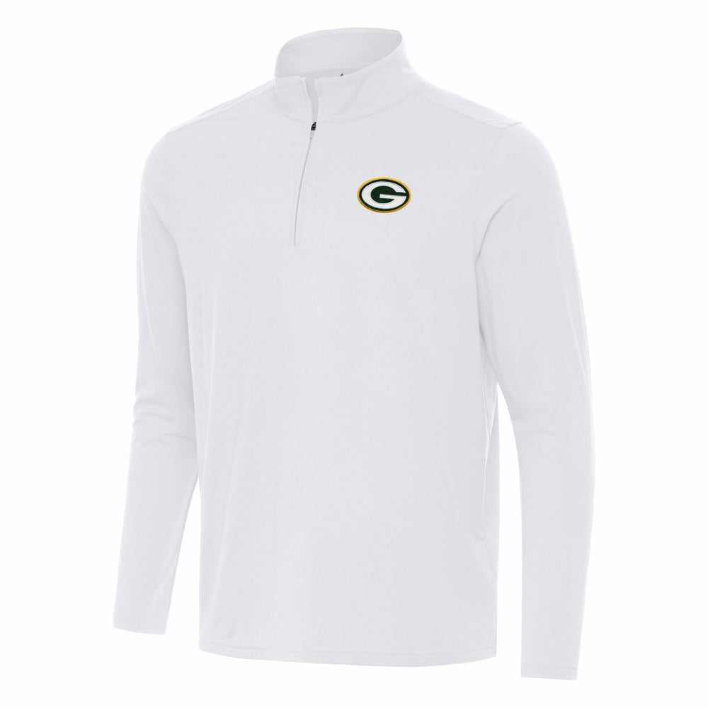 Green Bay Packers Antigua Intent Quarter-Zip Pullover Top - White on sale