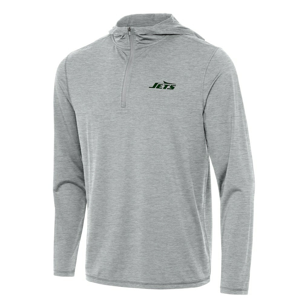 New York Jets Antigua Tidy Quarter-Zip Pullover Hoodie - Heather Gray sale