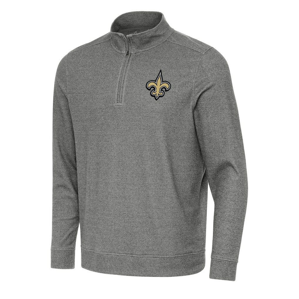 New Orleans Saints Antigua Subtle Quarter-Zip Top - Heather Black on sale