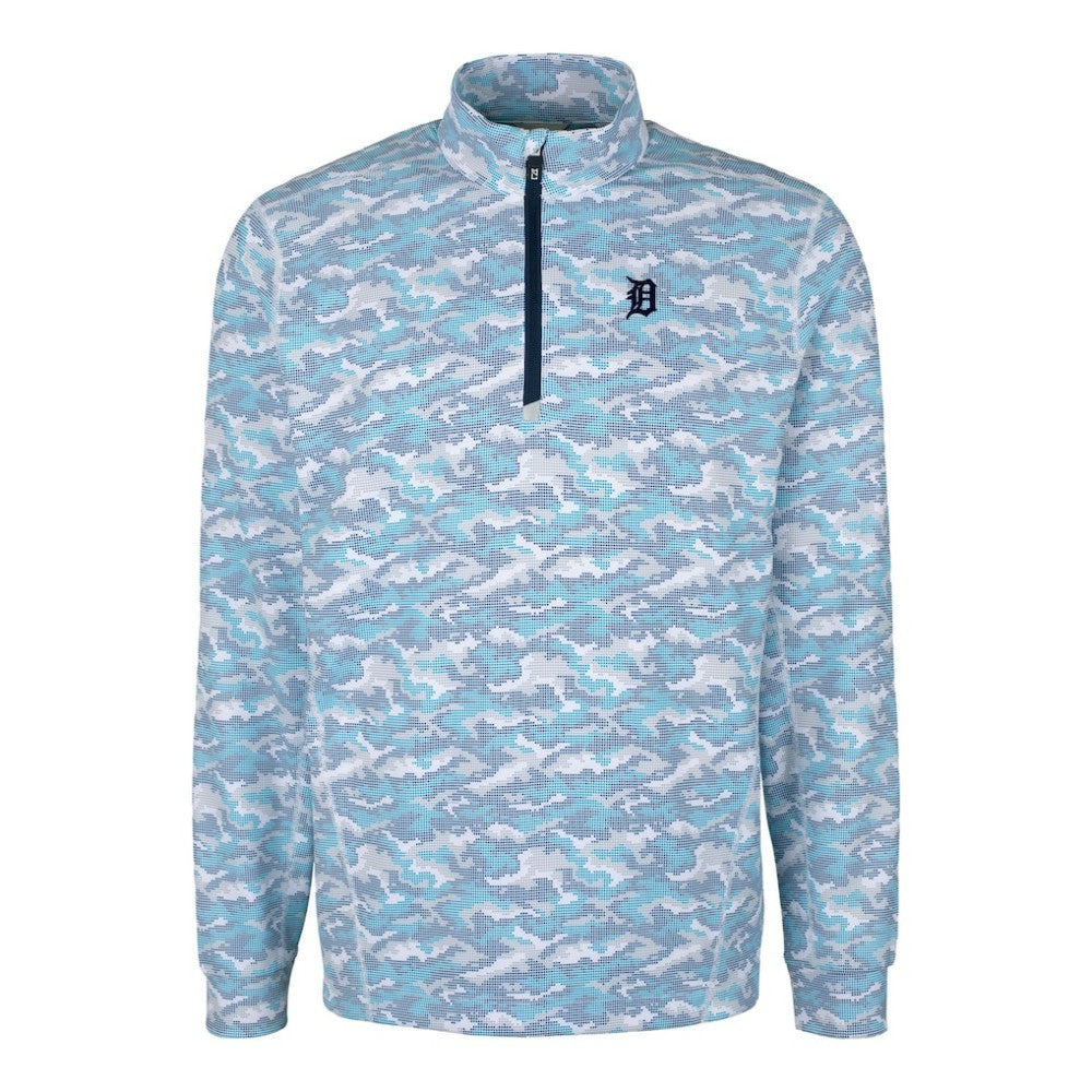 Detroit Tigers Cutter & Buck Traverse Eco Camo Tri-Blend DryTec Quarter-Zip Jacket - Light Blue