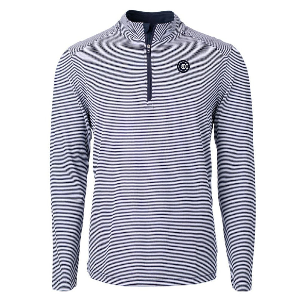 Chicago Cubs Cutter & Buck Virtue Eco Pique Micro Stripe Quarter-Zip Jacket - Navy