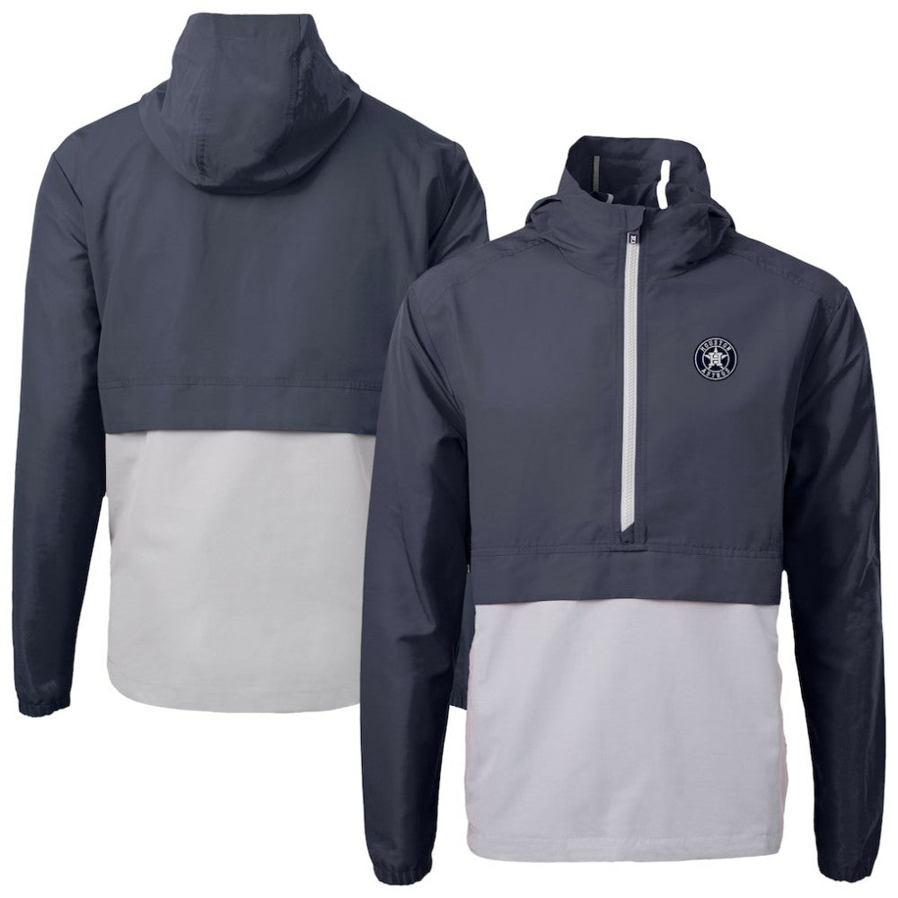 Houston Astros Cutter & Buck Charter Eco Recycled Anorak Half-Zip Hoodie Jacket - Navy/Gray