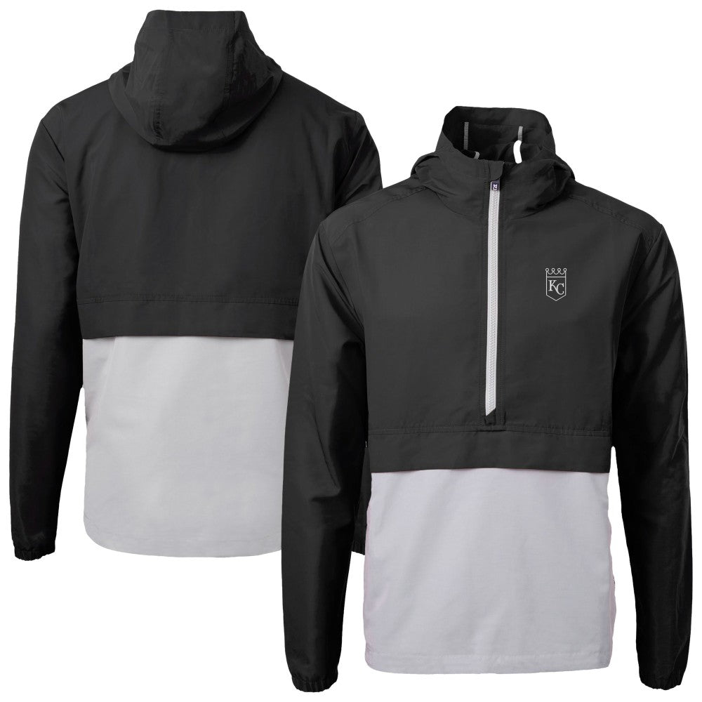 Kansas City Royals Cutter & Buck Charter Eco Recycled Anorak Half-Zip Hoodie Jacket - Black/Gray