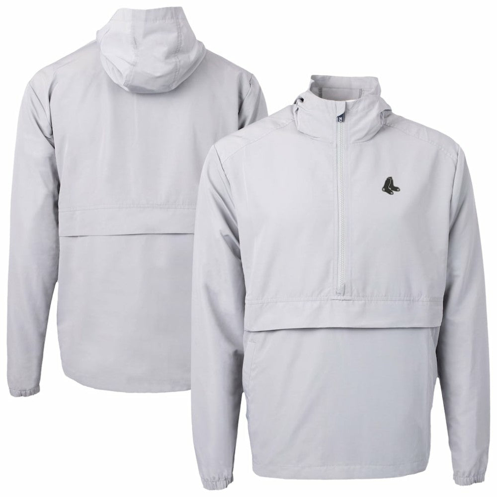 Boston Red Sox Cutter & Buck Charter Eco Recycled Anorak Half-Zip Hoodie Jacket - Gray