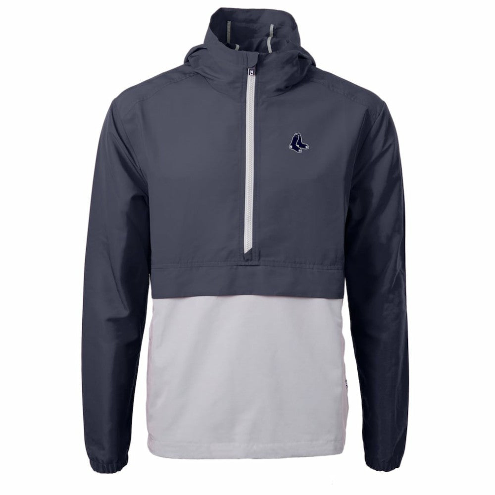 Boston Red Sox Cutter & Buck Charter Eco Recycled Anorak Half-Zip Hoodie Jacket - Navy/Gray