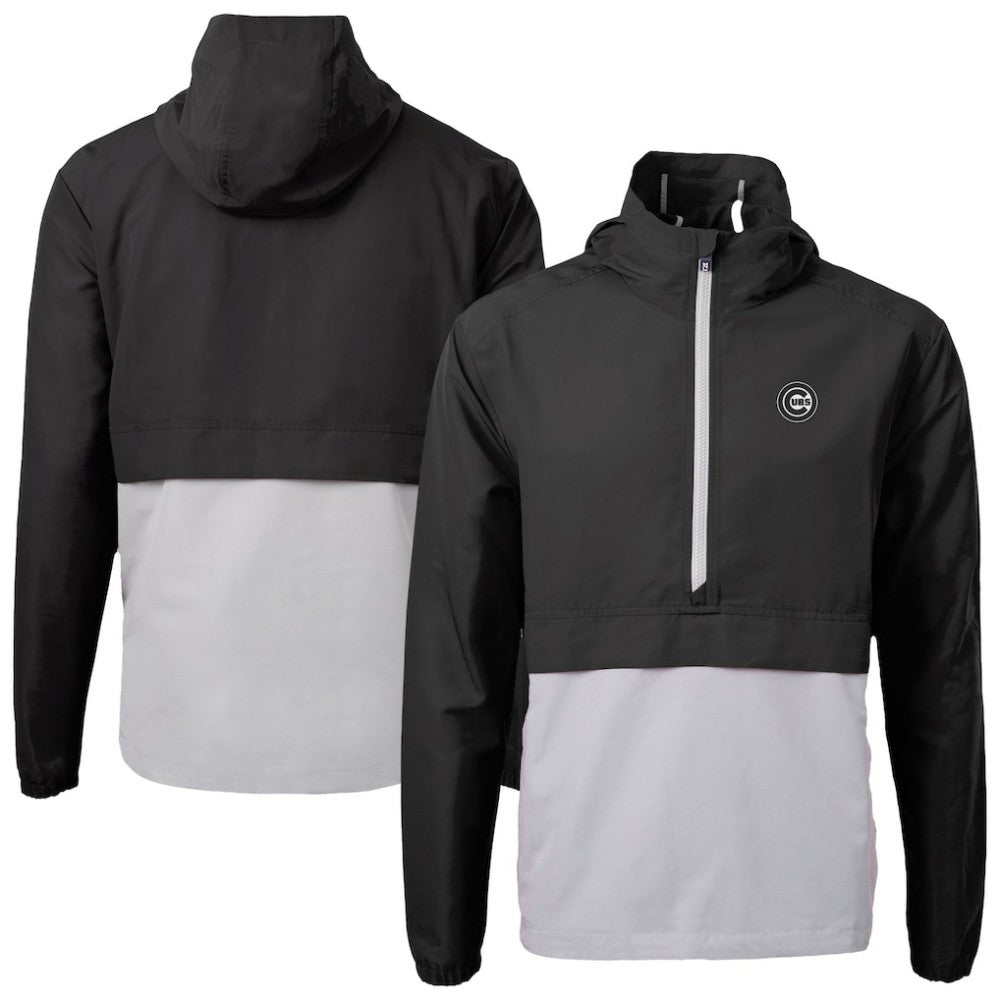 Chicago Cubs Cutter & Buck Charter Eco Recycled Anorak Half-Zip Hoodie Jacket - Black/Gray